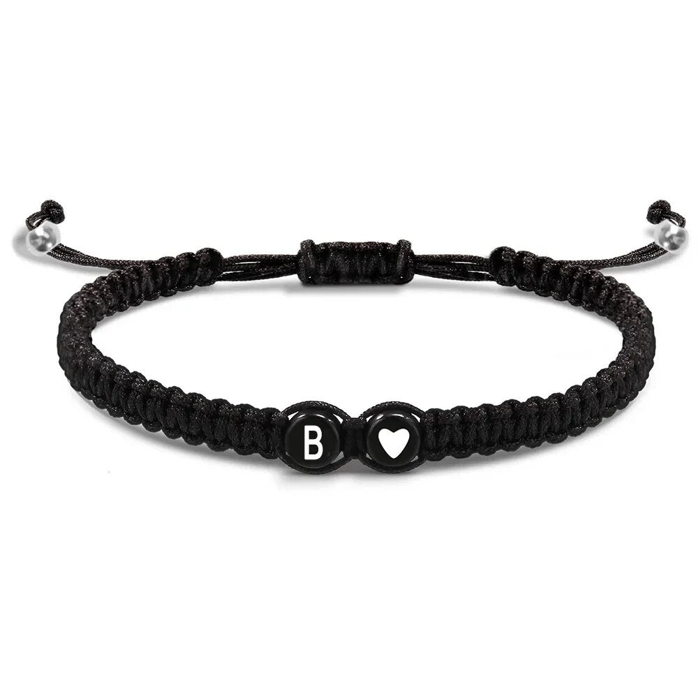 Handmade Adjustable Initial Heart Charms Bracelets: A-Z Name Braided Bracelets for Women & Men - Friendship Jewelry Gift