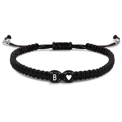 Handmade Adjustable Initial Heart Charms Bracelets: A-Z Name Braided Bracelets for Women & Men - Friendship Jewelry Gift