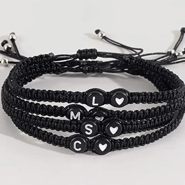 Handmade Adjustable Initial Heart Charms Bracelets: A-Z Name Braided Bracelets for Women & Men - Friendship Jewelry Gift