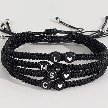 Handmade Adjustable Initial Heart Charms Bracelets: A-Z Name Braided Bracelets for Women & Men - Friendship Jewelry Gift