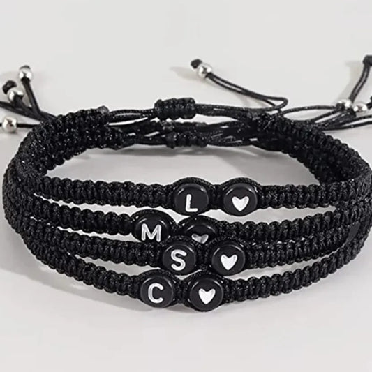 Handmade Adjustable Initial Heart Charms Bracelets: A-Z Name Braided Bracelets for Women & Men - Friendship Jewelry Gift