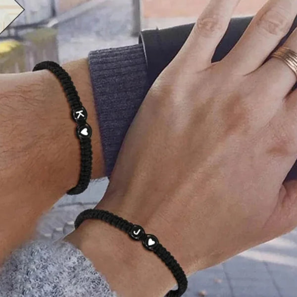 Handmade Adjustable Initial Heart Charms Bracelets: A-Z Name Braided Bracelets for Women & Men - Friendship Jewelry Gift
