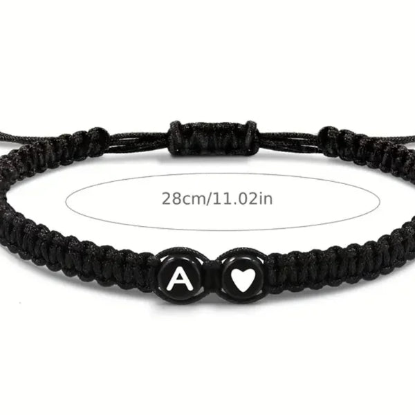 Handmade Adjustable Initial Heart Charms Bracelets: A-Z Name Braided Bracelets for Women & Men - Friendship Jewelry Gift