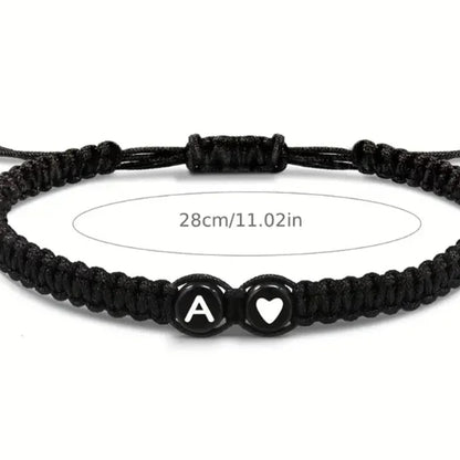 Handmade Adjustable Initial Heart Charms Bracelets: A-Z Name Braided Bracelets for Women & Men - Friendship Jewelry Gift