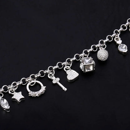 925 Sterling Silver Charm Bracelet for Women & Teens: 13-Piece Pendant Chain, Lady's Fine Jewelry Gift