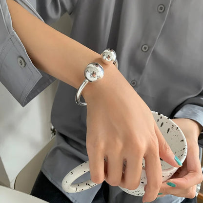 925 Sterling Silver Bangle with Two Ball Design, Hot Selling, Non-Fading, Wholesale Jewelry for Women