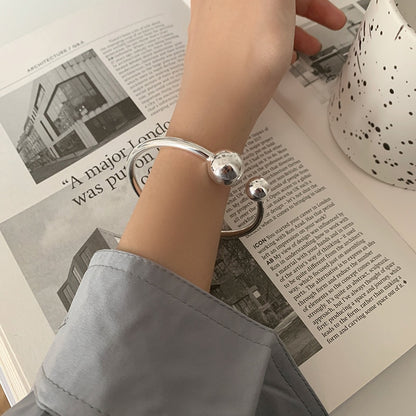925 Sterling Silver Bangle with Two Ball Design, Hot Selling, Non-Fading, Wholesale Jewelry for Women