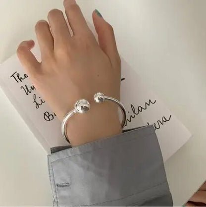 925 Sterling Silver Bangle with Two Ball Design, Hot Selling, Non-Fading, Wholesale Jewelry for Women