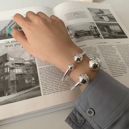925 Sterling Silver Bangle with Two Ball Design, Hot Selling, Non-Fading, Wholesale Jewelry for Women