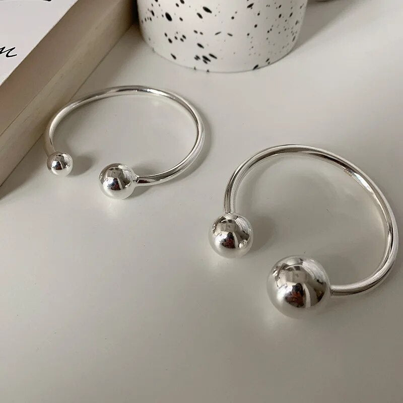 925 Sterling Silver Bangle with Two Ball Design, Hot Selling, Non-Fading, Wholesale Jewelry for Women