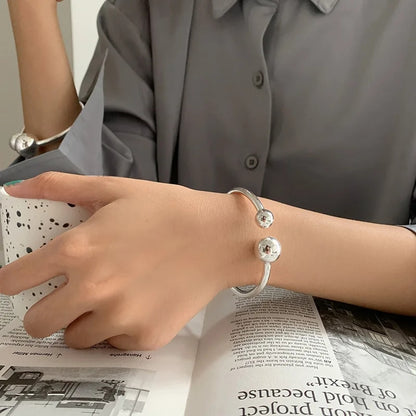 925 Sterling Silver Bangle with Two Ball Design, Hot Selling, Non-Fading, Wholesale Jewelry for Women