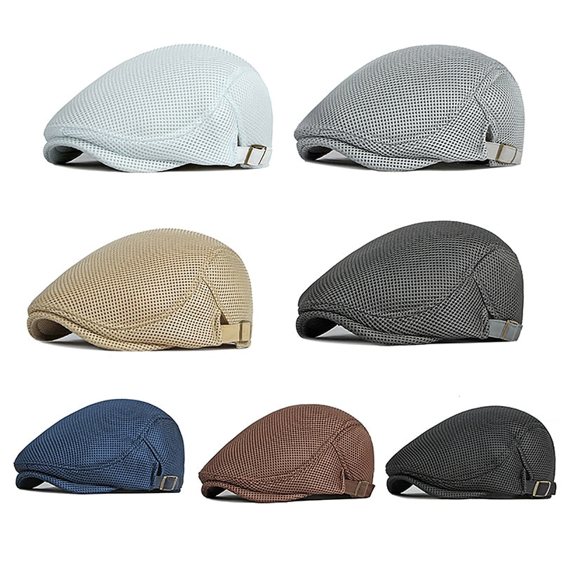 Men's Breathable Cotton Berets: Casual Spring-Summer Mesh Newsboy & Ivy Flat Caps