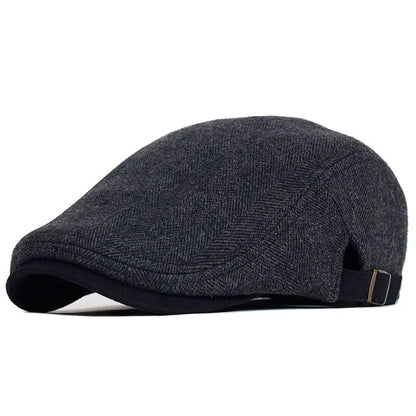 Men's Winter Wool Newsboy Cap: Thick & Warm Vintage Herringbone Stripe Beret Gatsby Hat, Adjustable
