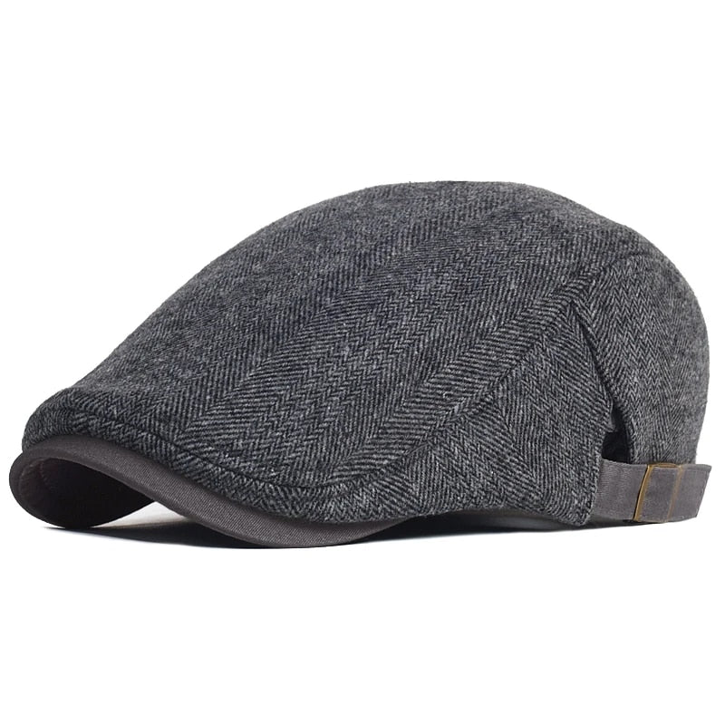 Men's Winter Wool Newsboy Cap: Thick & Warm Vintage Herringbone Stripe Beret Gatsby Hat, Adjustable