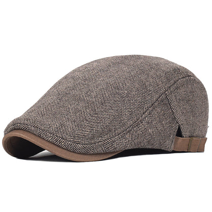 Men's Winter Wool Newsboy Cap: Thick & Warm Vintage Herringbone Stripe Beret Gatsby Hat, Adjustable