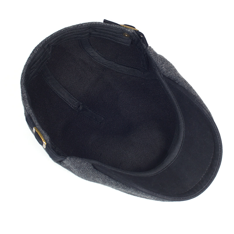 Men's Winter Wool Newsboy Cap: Thick & Warm Vintage Herringbone Stripe Beret Gatsby Hat, Adjustable