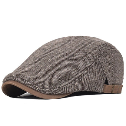 Men's Winter Wool Newsboy Cap: Thick & Warm Vintage Herringbone Stripe Beret Gatsby Hat, Adjustable