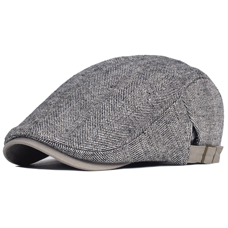Men's Winter Wool Newsboy Cap: Thick & Warm Vintage Herringbone Stripe Beret Gatsby Hat, Adjustable