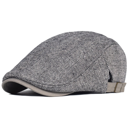 Men's Winter Wool Newsboy Cap: Thick & Warm Vintage Herringbone Stripe Beret Gatsby Hat, Adjustable