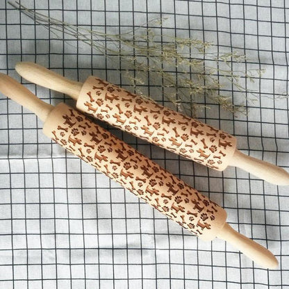 Christmas 3D Rolling Pin - Solid Maple Wood, Perfect for Holiday Baking, Great Gift for Bakers