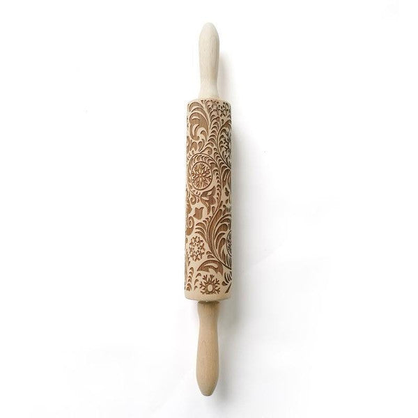 Christmas 3D Rolling Pin - Solid Maple Wood, Perfect for Holiday Baking, Great Gift for Bakers