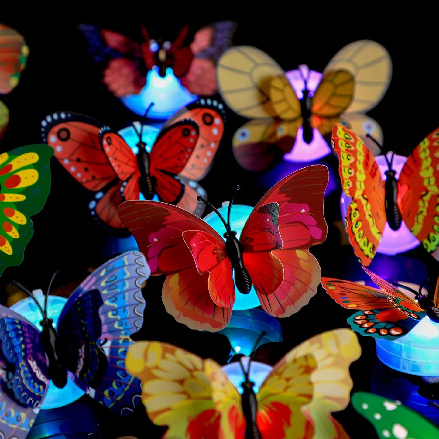 Vibrant Multicolor LED 3D Butterfly Wall Lights, Pack of 10, Adhesive Finish for Easy Use