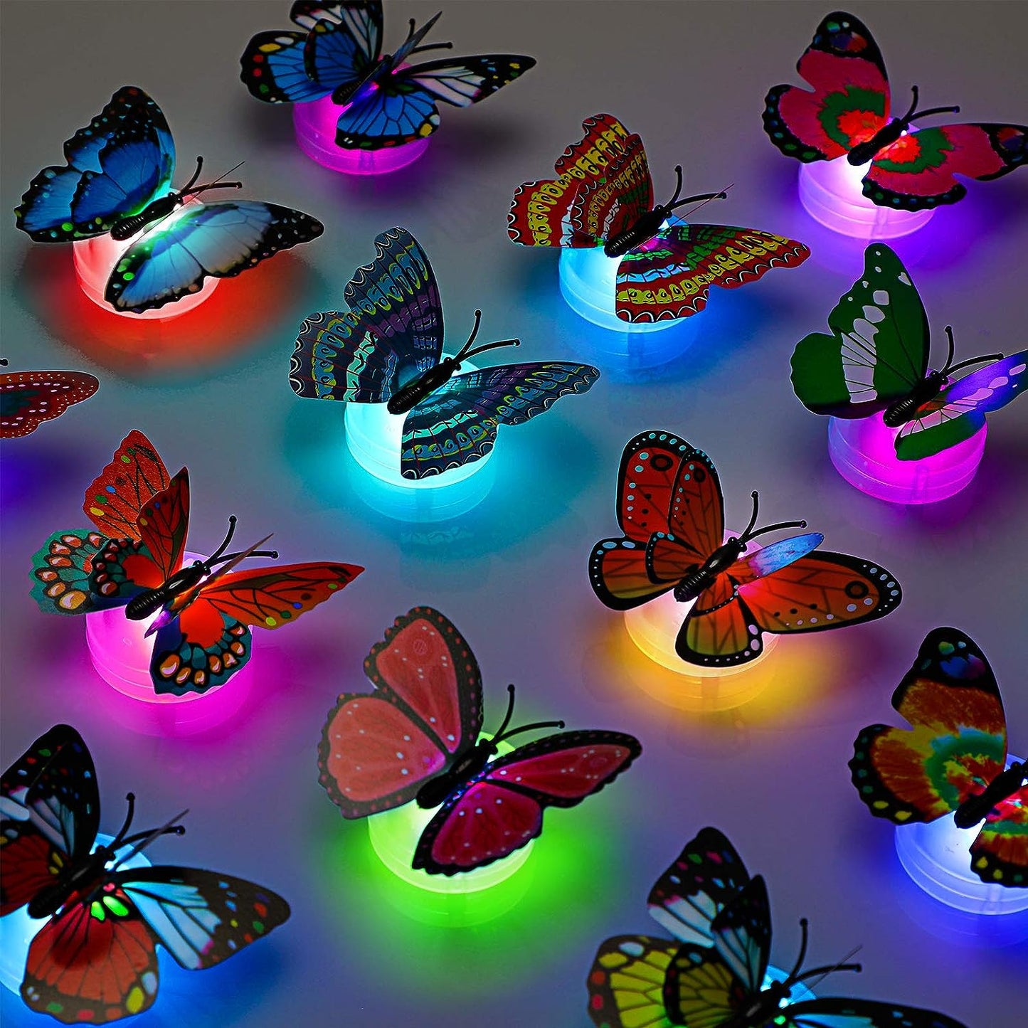 Vibrant Multicolor LED 3D Butterfly Wall Lights, Pack of 10, Adhesive Finish for Easy Use