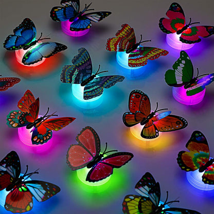 Vibrant Multicolor LED 3D Butterfly Wall Lights, Pack of 10, Adhesive Finish for Easy Use