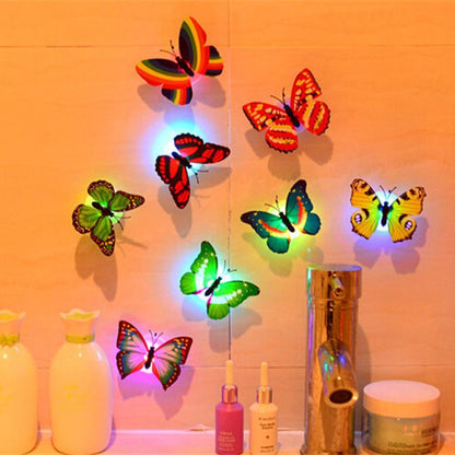 Vibrant Multicolor LED 3D Butterfly Wall Lights, Pack of 10, Adhesive Finish for Easy Use