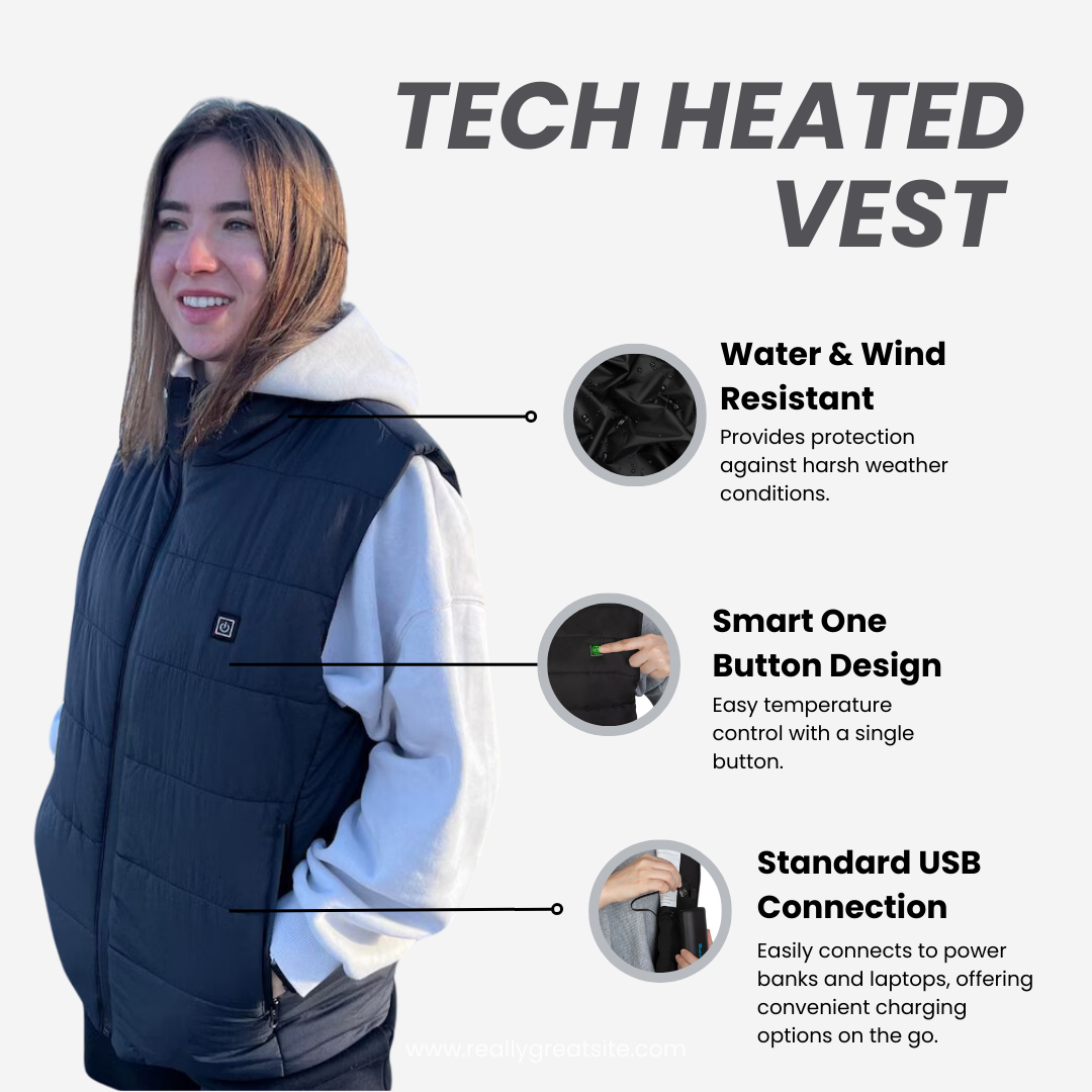 Tech Heated Unisex Vest with 3 Heat Levels & Quick Warm-Up