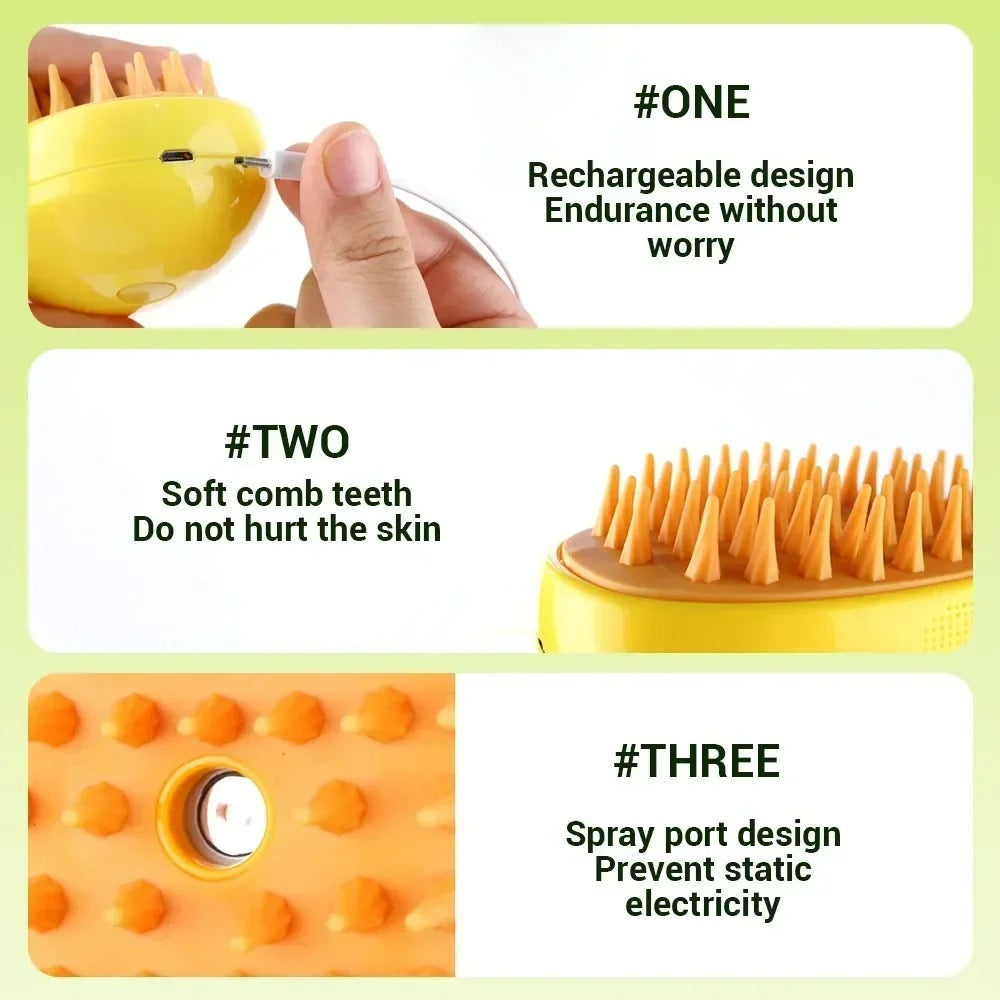 3-in-1 Electric Pet Grooming Brush with Steam Massage Sprayer for Dogs & Cats