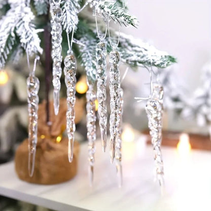 Crystal Clear Christmas Tree Icicle Ornaments, Shatterproof Holiday Decor, Elegant Winter Touch