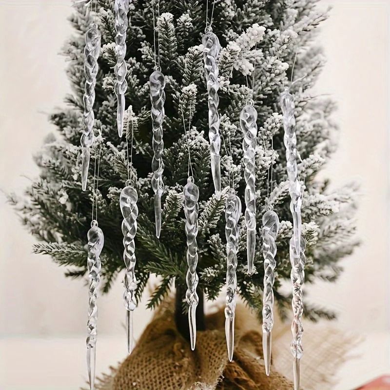Crystal Clear Christmas Tree Icicle Ornaments, Shatterproof Holiday Decor, Elegant Winter Touch