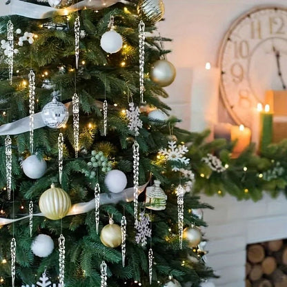 Crystal Clear Christmas Tree Icicle Ornaments, Shatterproof Holiday Decor, Elegant Winter Touch