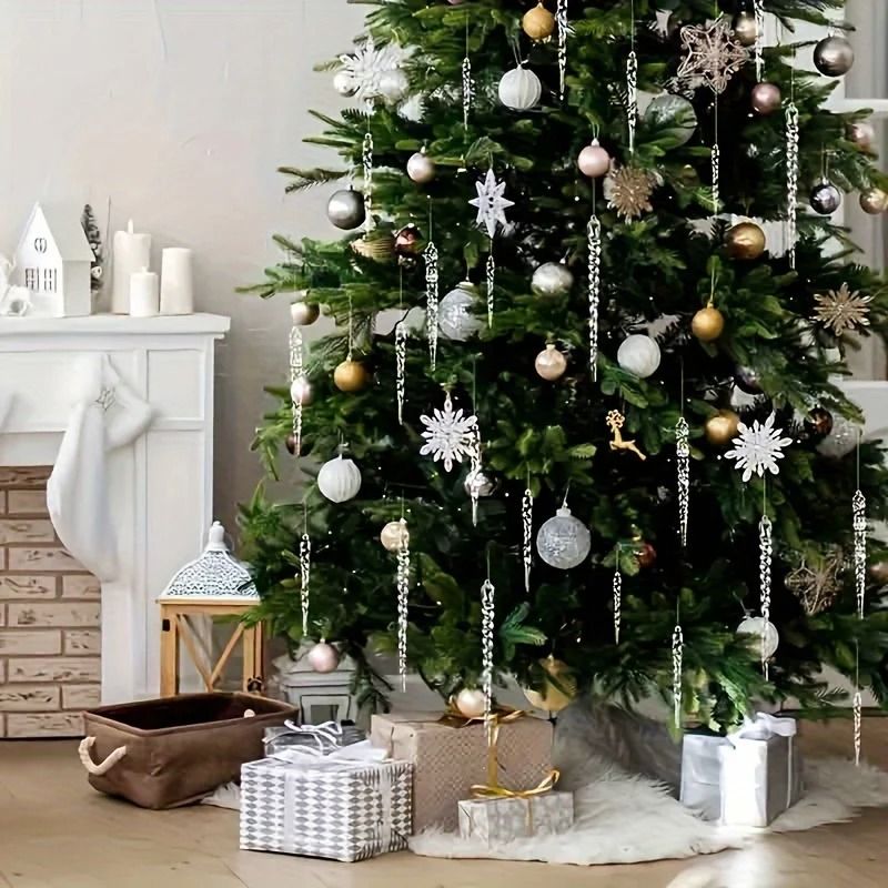 Crystal Clear Christmas Tree Icicle Ornaments, Shatterproof Holiday Decor, Elegant Winter Touch