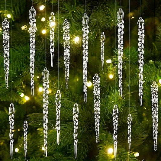 Crystal Clear Christmas Tree Icicle Ornaments, Shatterproof Holiday Decor, Elegant Winter Touch