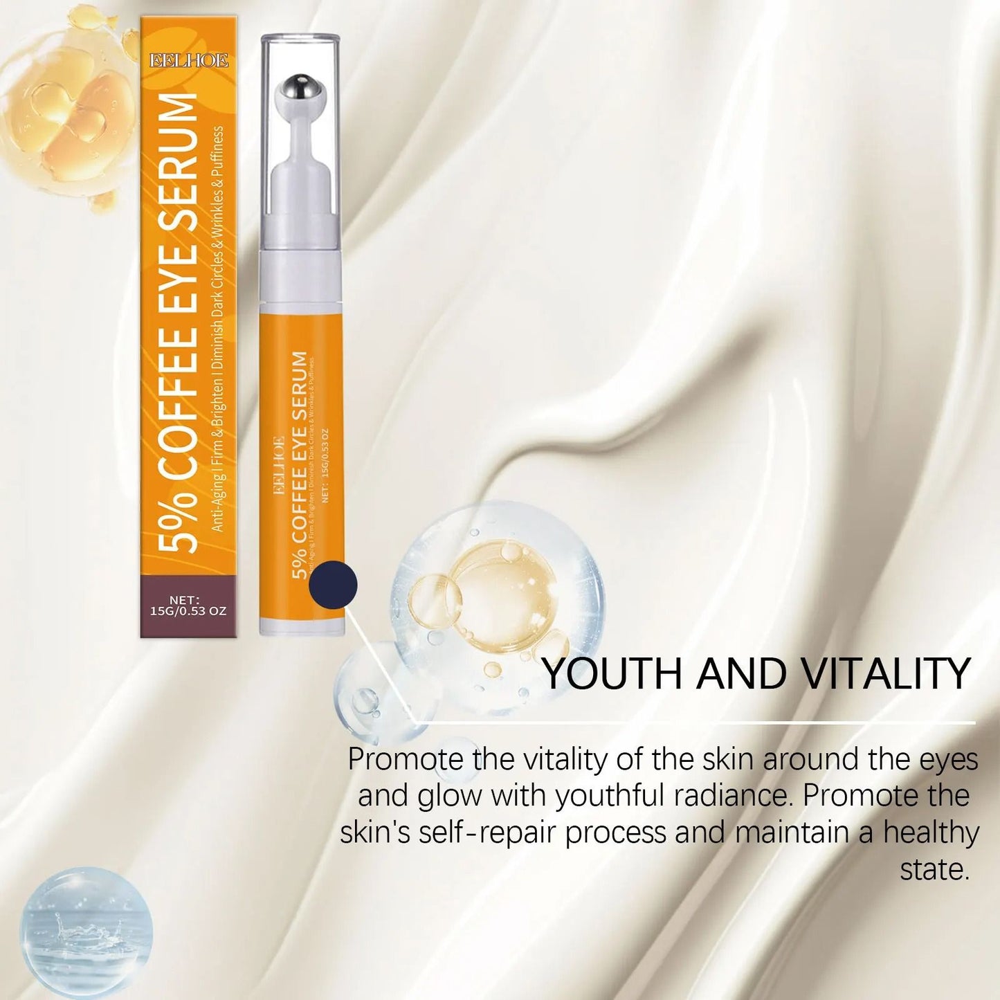 Premium Coffee Eye Serum – Moisturizing & Firming Under Eyes Skin Care with Collagen & Vitamin E