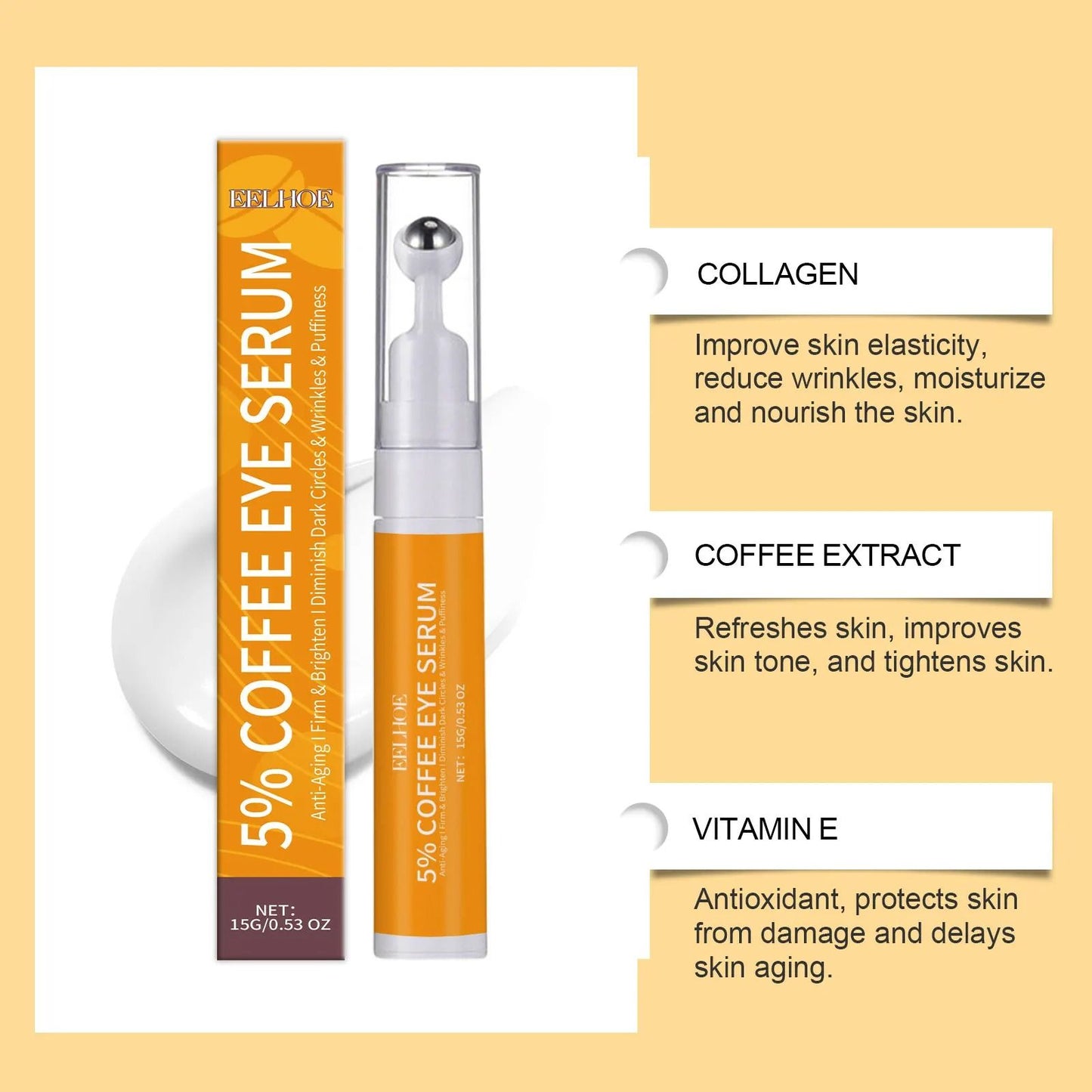 Premium Coffee Eye Serum – Moisturizing & Firming Under Eyes Skin Care with Collagen & Vitamin E