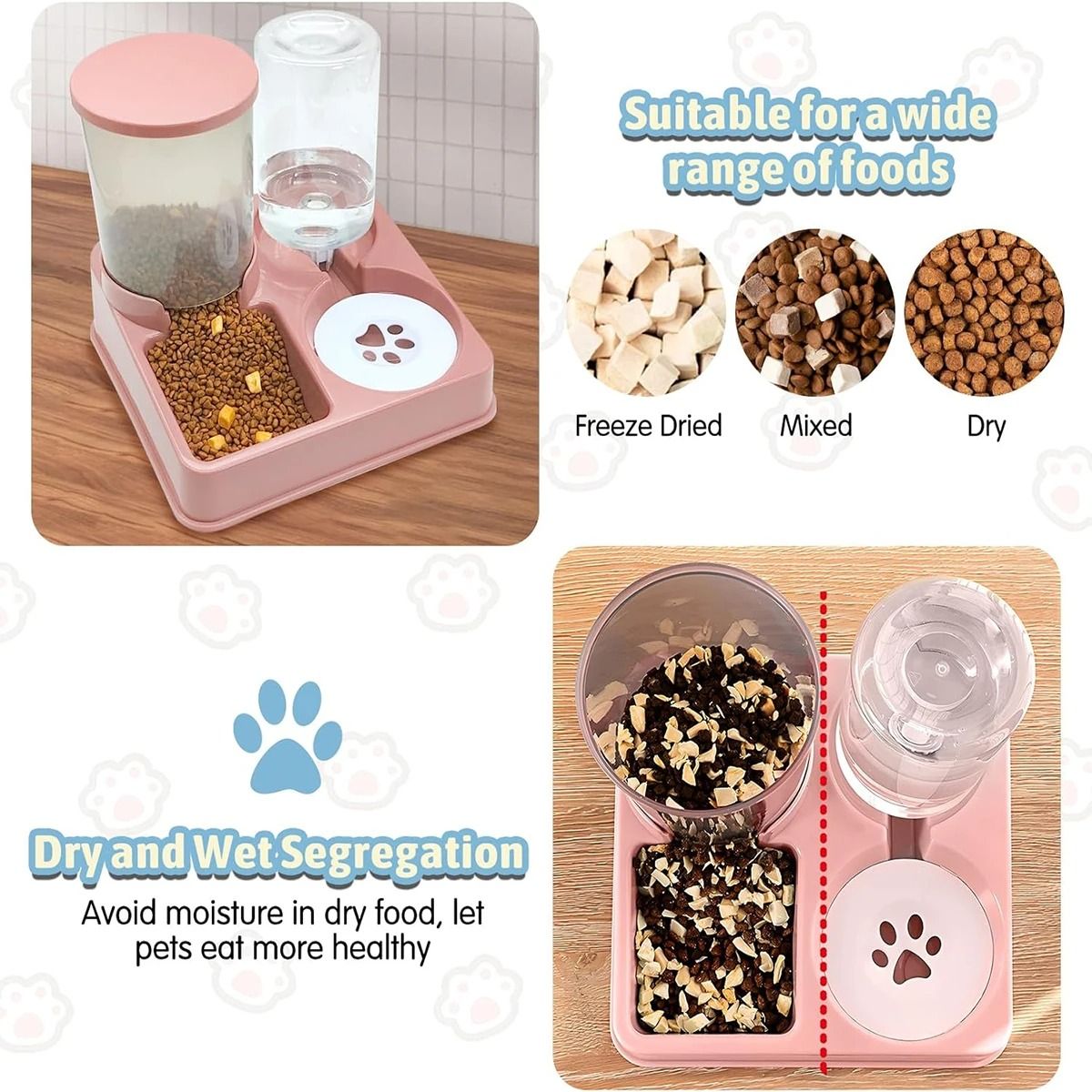 Automatic Cat Feeder and Water Dispenser Set – 2-in-1 Tilted Gravity Pet Food and Water Feeder
