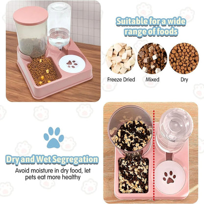 Automatic Cat Feeder and Water Dispenser Set – 2-in-1 Tilted Gravity Pet Food and Water Feeder