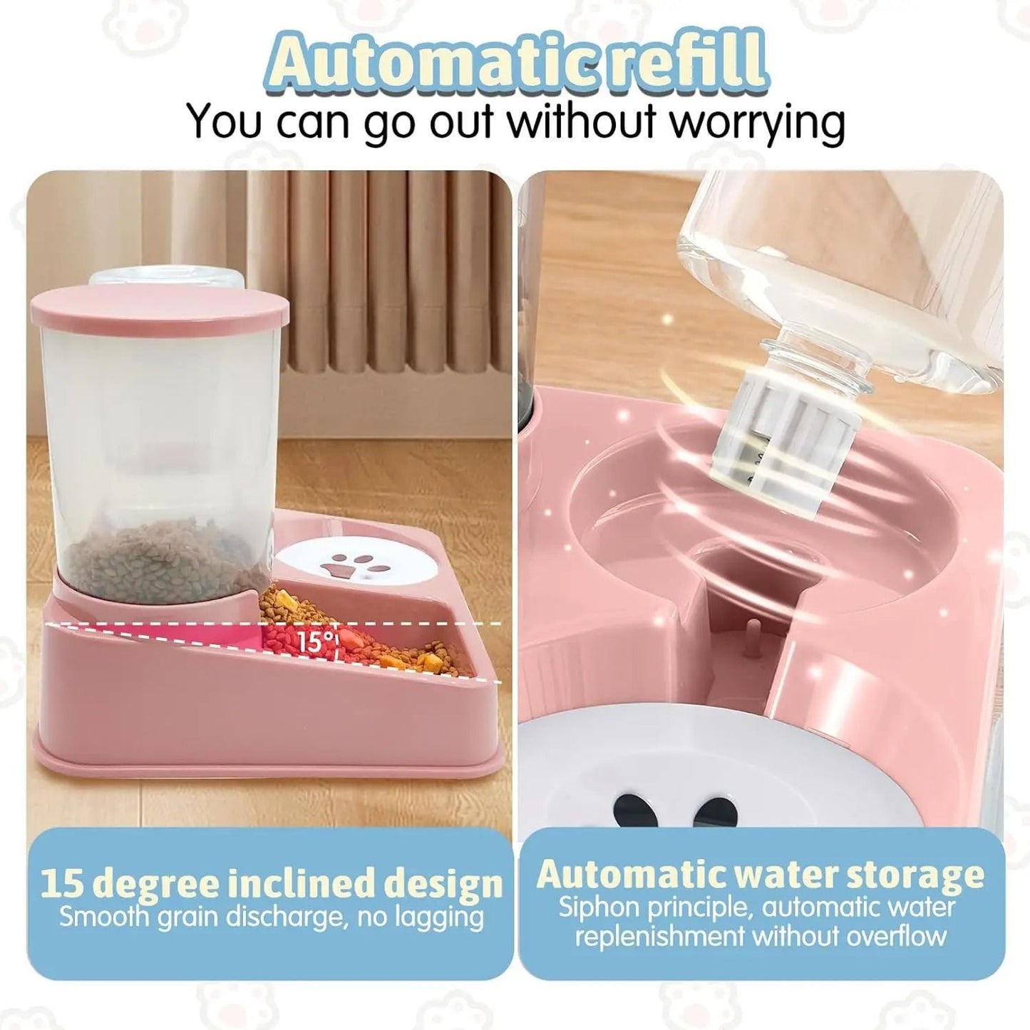 Automatic Cat Feeder and Water Dispenser Set – 2-in-1 Tilted Gravity Pet Food and Water Feeder