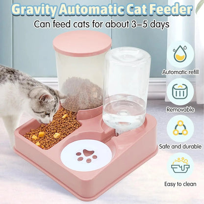 Automatic Cat Feeder and Water Dispenser Set – 2-in-1 Tilted Gravity Pet Food and Water Feeder