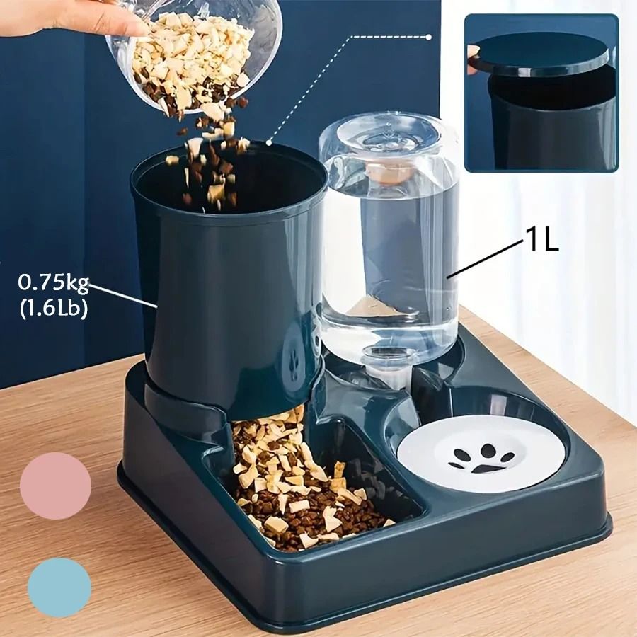 Automatic Cat Feeder and Water Dispenser Set – 2-in-1 Tilted Gravity Pet Food and Water Feeder