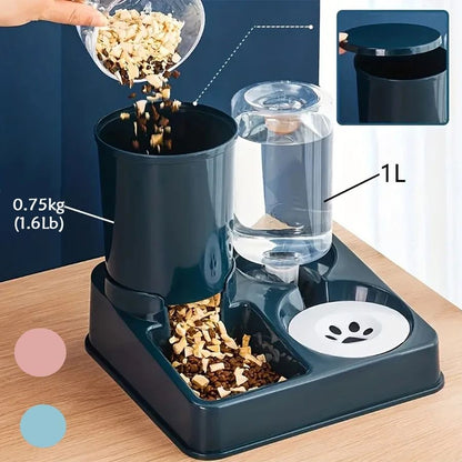 Automatic Cat Feeder and Water Dispenser Set – 2-in-1 Tilted Gravity Pet Food and Water Feeder