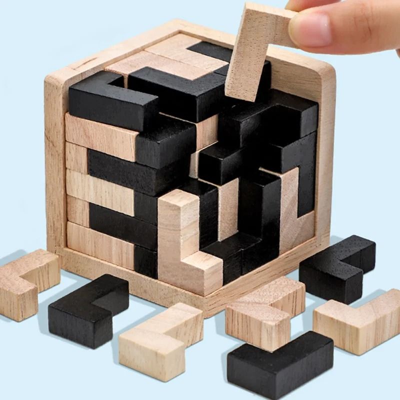 3D Cube Puzzle Luban Interlocking Wooden IQ Toy – Creative Educational Gift for Children