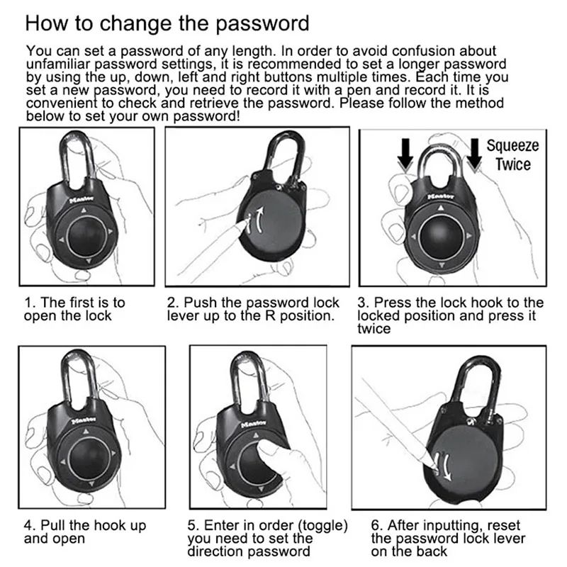 Directional Password Padlock for Gym School Health Club Portable Anti Shim Secure Lock