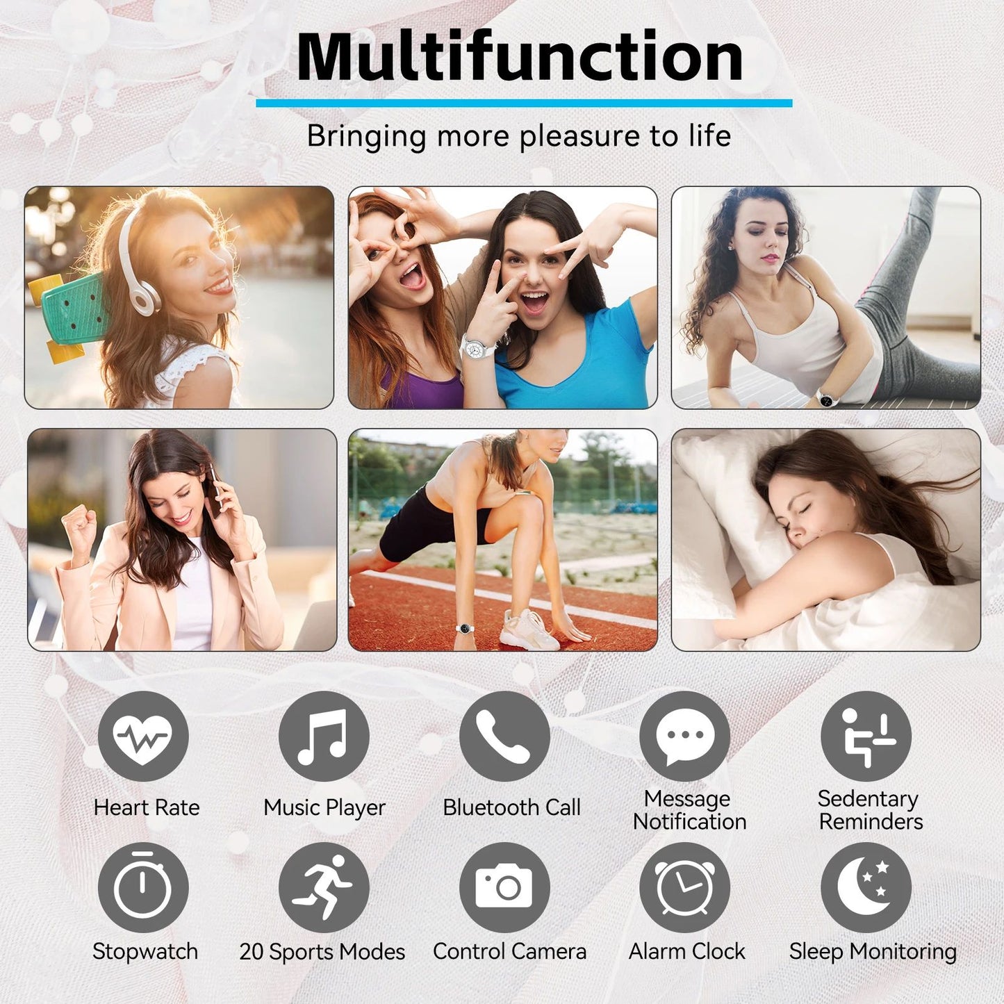 Women Smartwatch with Heart Rate & Sleep Monitor Fitness Tracker, Pedometer for Android & iPhone