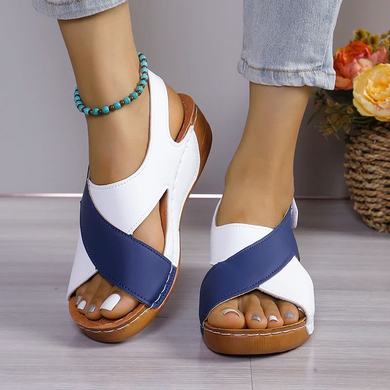 Comfortable Platform Wedge Sandals for Women Summer Peep Toe Roman Sandalias, Orthopedic Beach Shoes with Arch Suppor