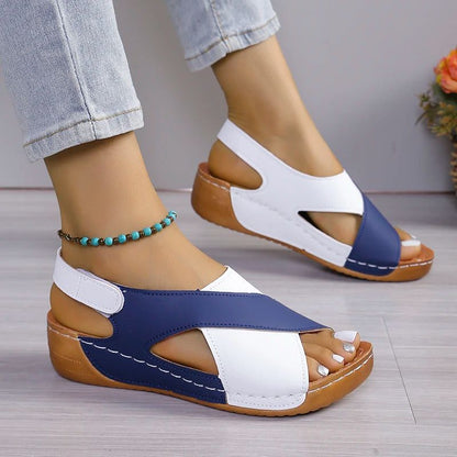 Comfortable Platform Wedge Sandals for Women Summer Peep Toe Roman Sandalias, Orthopedic Beach Shoes with Arch Suppor