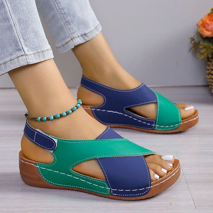 Comfortable Platform Wedge Sandals for Women Summer Peep Toe Roman Sandalias, Orthopedic Beach Shoes with Arch Suppor